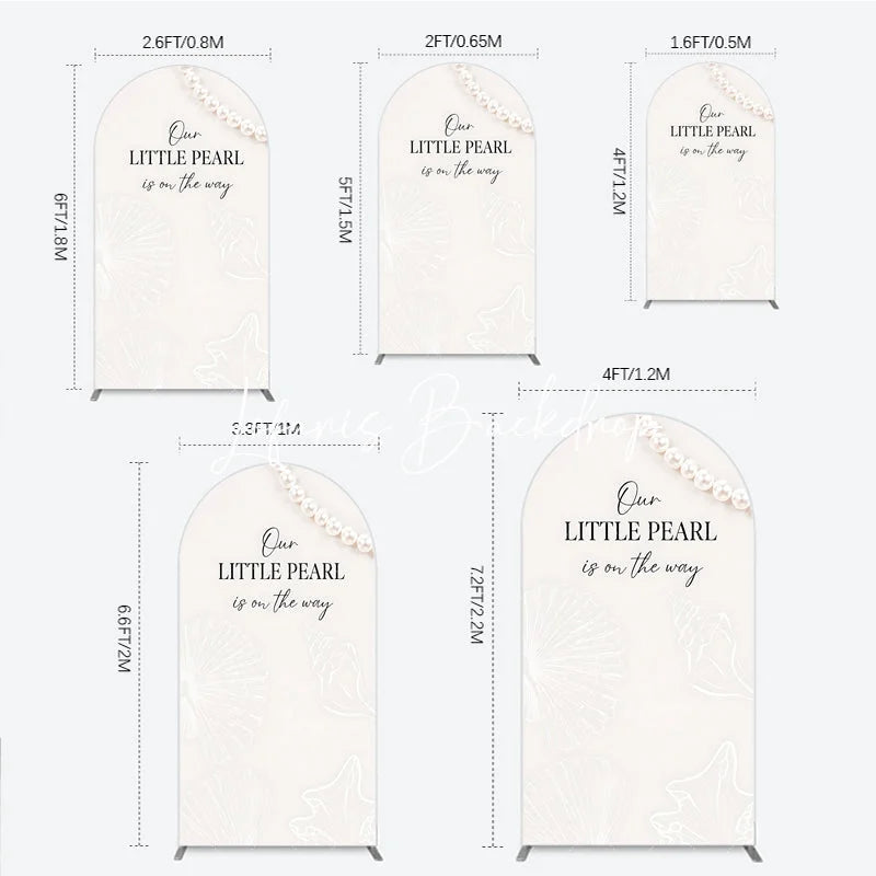Lofaris Cream White Little Pearl is on the Way Round Top Arch Backdrop Elegant Baby Shower Ocean Theme Decor