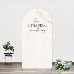 Lofaris Cream White Little Pearl is on the Way Round Top Arch Backdrop Elegant Baby Shower Ocean Theme Decor
