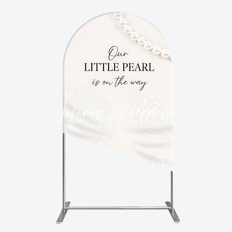 Lofaris Cream White Little Pearl is on the Way Round Top Arch Backdrop Elegant Baby Shower Ocean Theme Decor