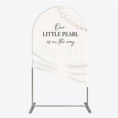 Lofaris Cream White Little Pearl is on the Way Round Top Arch Backdrop Elegant Baby Shower Ocean Theme Decor