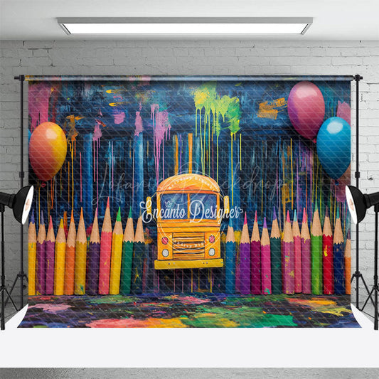 Lofaris Creative School Bus Colored Pencil Balloon Backdrop