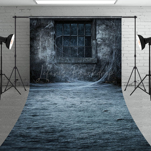 Lofaris Creepy Window with Spiderwebs Sweep Backdrop Grungy Haunted House Wall Spooky Halloween Themed Portraits