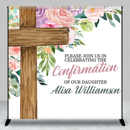 Lofaris Cross Floral Custom Name Confirmation Day Backdrop