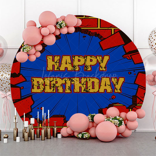 Lofaris Crushed Red Brick Wall Round Happy Birthday Backdrop
