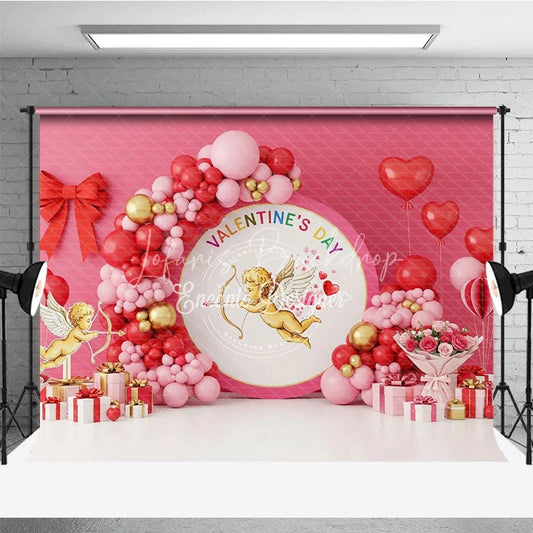 Lofaris Cupid Angel Valentine Day Backdrop Red Pink Balloon Arch Love God Background Romantic Party Photography Decoration
