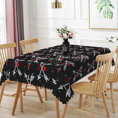 Lofaris Cupid Arrow Cross Rectangle Tablecloth I Love You Text on Black Romantic Valentine Kitchen Dining Decor