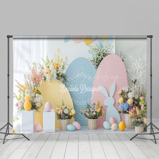 Lofaris Curtain Colorful Eggs Bunny Floral Easter Backdrop