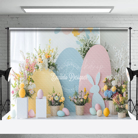 Lofaris Curtain Colorful Eggs Bunny Floral Easter Backdrop
