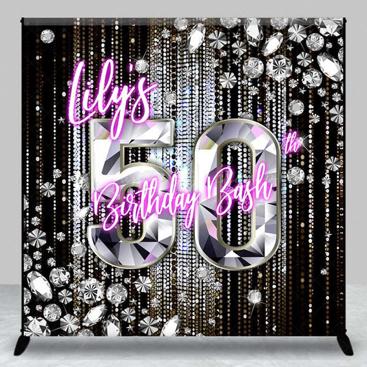 Lofaris Custom 50th Birthday Bash Backdrop for Her Glamorous Pink Neon and Diamonds Fabulous Fifty Party Photo Prop