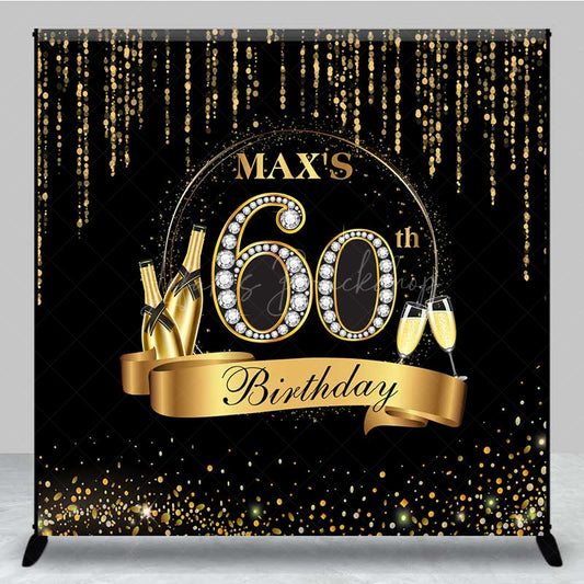 Lofaris Custom 60th Birthday Party Backdrop Black and Gold Theme with Diamonds Personalized Milestone Elegant Decor