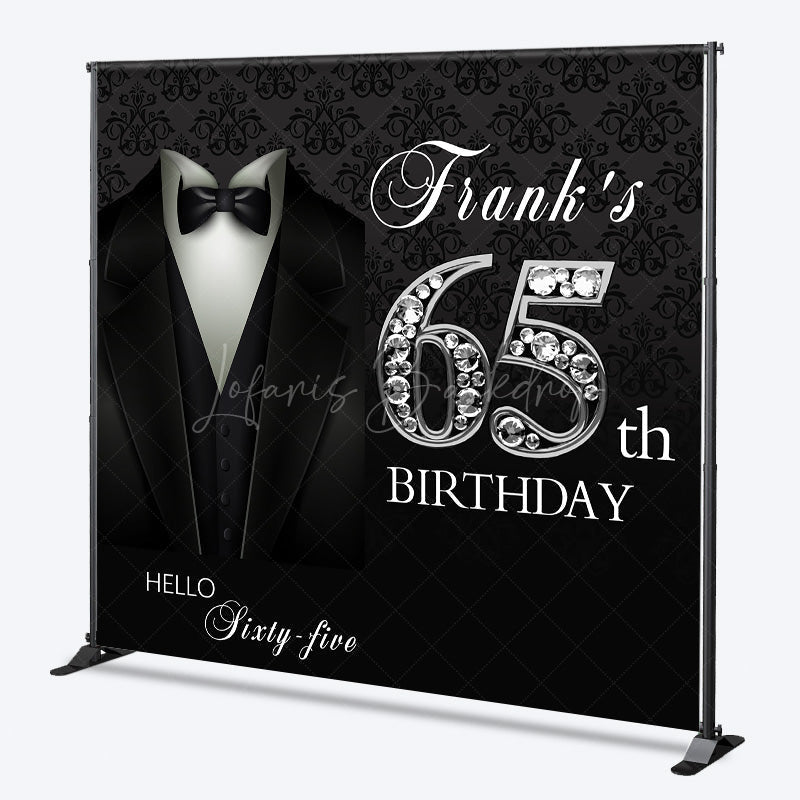 Lofaris Custom 65th Birthday Backdrop for Him Black Tie Tuxedo and Diamonds Theme Elegant Milestone Party Photo Prop