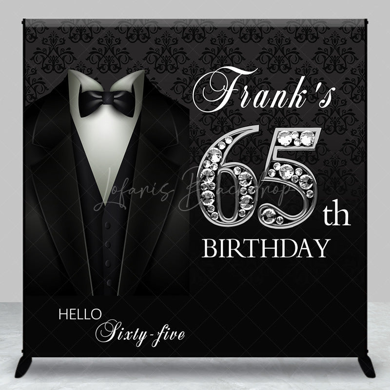Lofaris Custom 65th Birthday Backdrop for Him Black Tie Tuxedo and Diamonds Theme Elegant Milestone Party Photo Prop