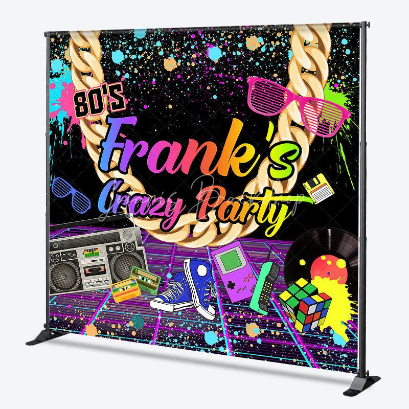 Lofaris Custom 80s Retro Neon Graffiti Party Backdrop with Gold Chain and Boombox Vibrant Birthday Decor