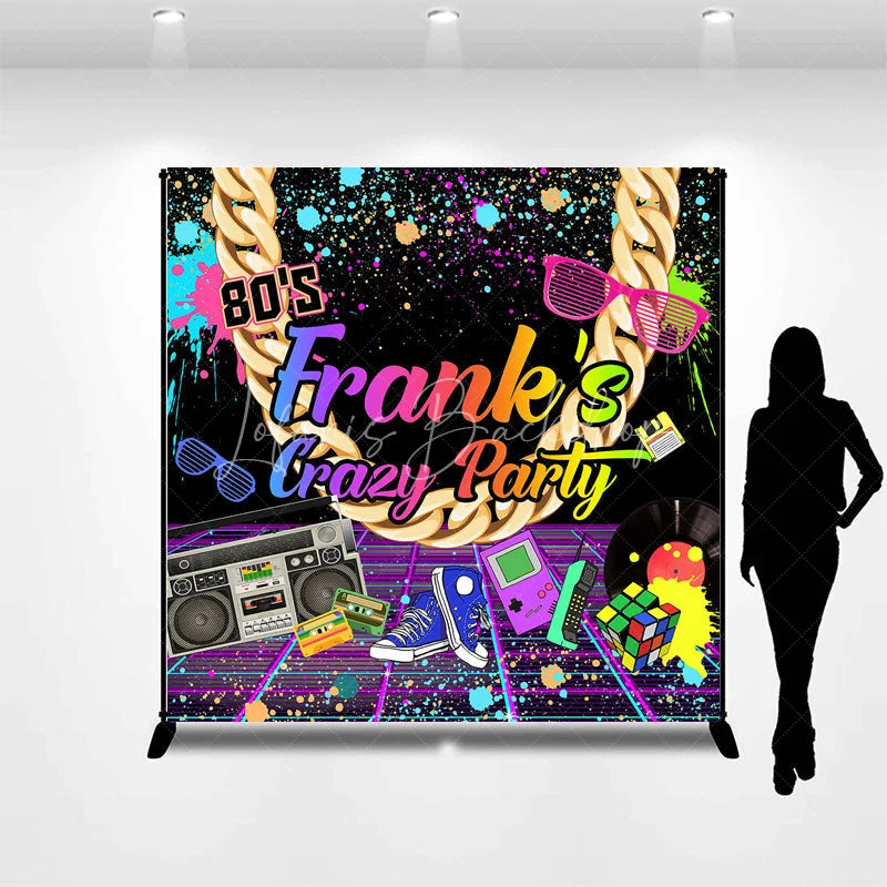 Lofaris Custom 80s Retro Neon Graffiti Party Backdrop with Gold Chain and Boombox Vibrant Birthday Decor
