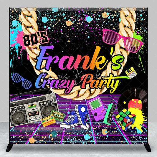 Lofaris Custom 80s Retro Neon Graffiti Party Backdrop with Gold Chain and Boombox Vibrant Birthday Decor