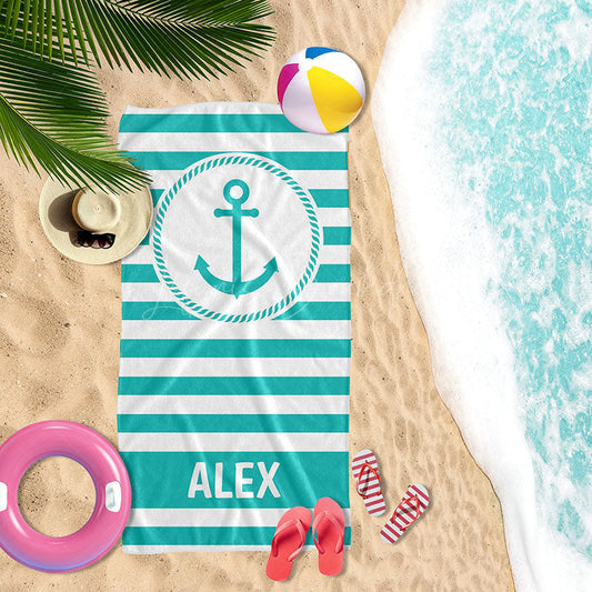 Lofaris Custom Anchor Name Beach Towel Summer Gift