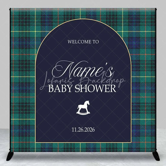 Lofaris Custom Arch Backdrop Green Plaid Rocking Horse Personalize Name Tartan Baby Shower Cover Winter Holiday Party Decor