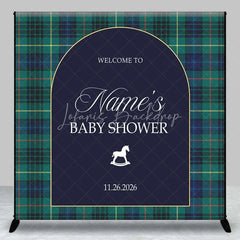 Lofaris Custom Arch Backdrop Green Plaid Rocking Horse Personalize Name Tartan Baby Shower Cover Winter Holiday Party Decor