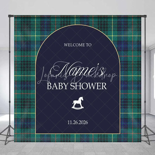 Lofaris Custom Arch Backdrop Green Plaid Rocking Horse Personalize Name Tartan Baby Shower Cover Winter Holiday Party Decor