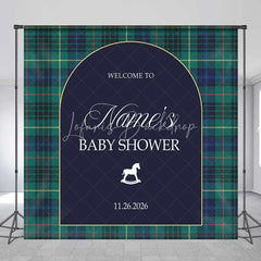 Lofaris Custom Arch Backdrop Green Plaid Rocking Horse Personalize Name Tartan Baby Shower Cover Winter Holiday Party Decor
