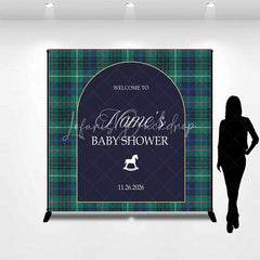 Lofaris Custom Arch Backdrop Green Plaid Rocking Horse Personalize Name Tartan Baby Shower Cover Winter Holiday Party Decor