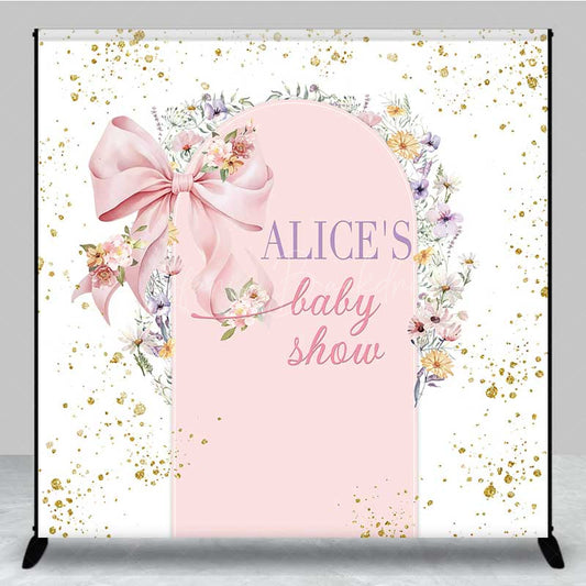 Lofaris Custom Baby Shower Arch Backdrop Pink Bow and Wildflower Wreath Boho Floral Garden Party Welcome Sign Decor