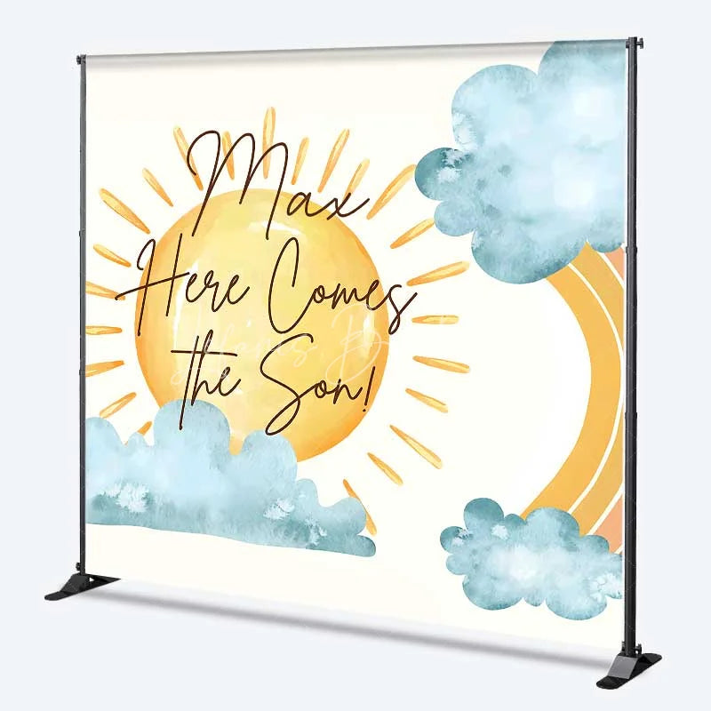 Lofaris Custom Baby Shower Backdrop Here Comes The Sun Boho Rainbow Sunshine Decor