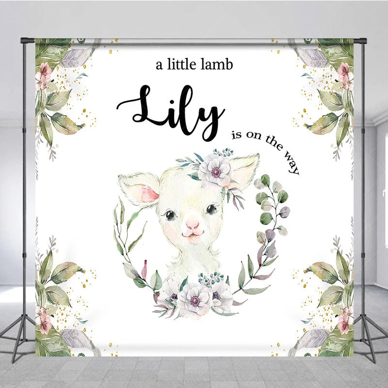 Lofaris Custom Baby Shower Backdrop Little Lamb Watercolor White Flower Greenery Farm Animal