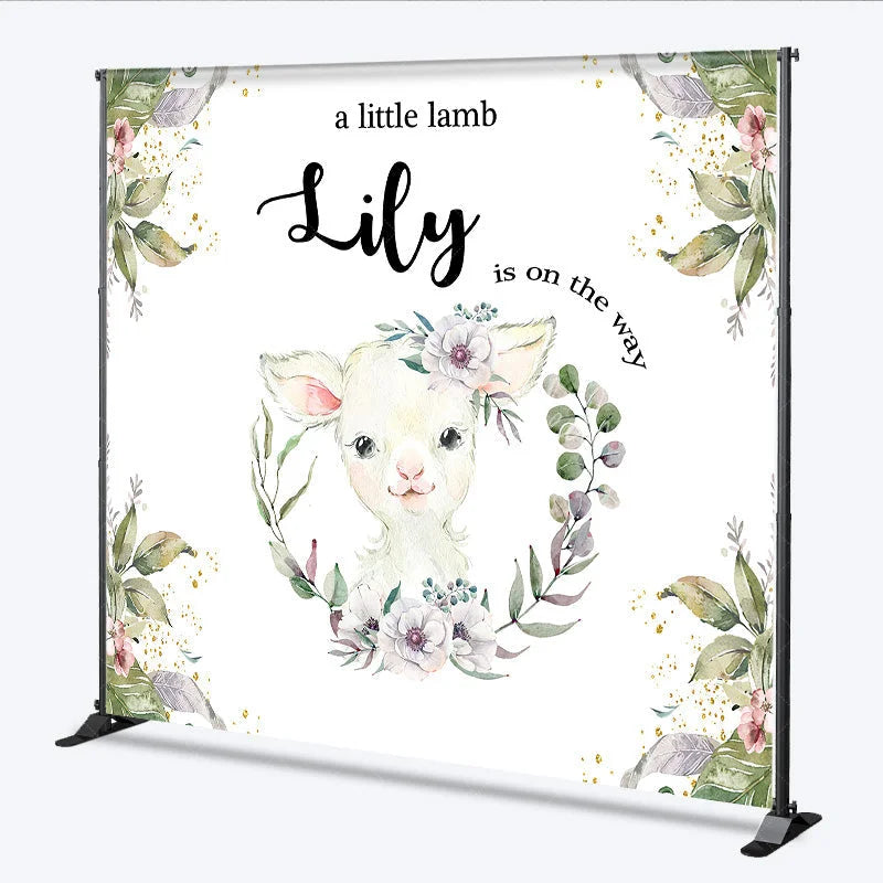 Lofaris Custom Baby Shower Backdrop Little Lamb Watercolor White Flower Greenery Farm Animal