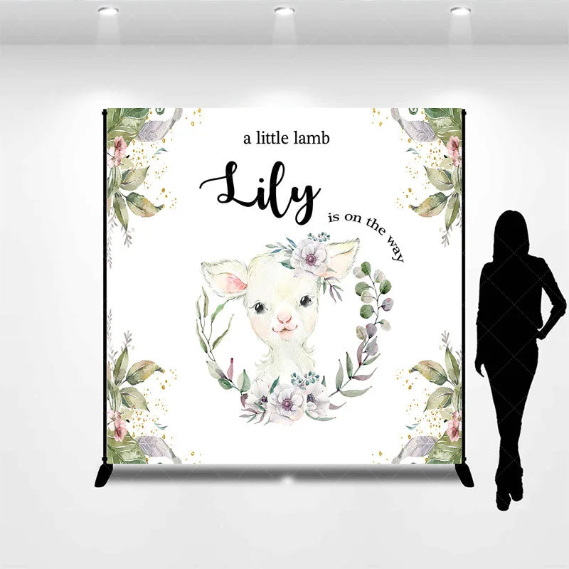 Lofaris Custom Baby Shower Backdrop Little Lamb Watercolor White Flower Greenery Farm Animal
