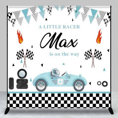 Lofaris Custom Baby Shower Backdrop Little Racer Blue Car Checkered Flag Decoration