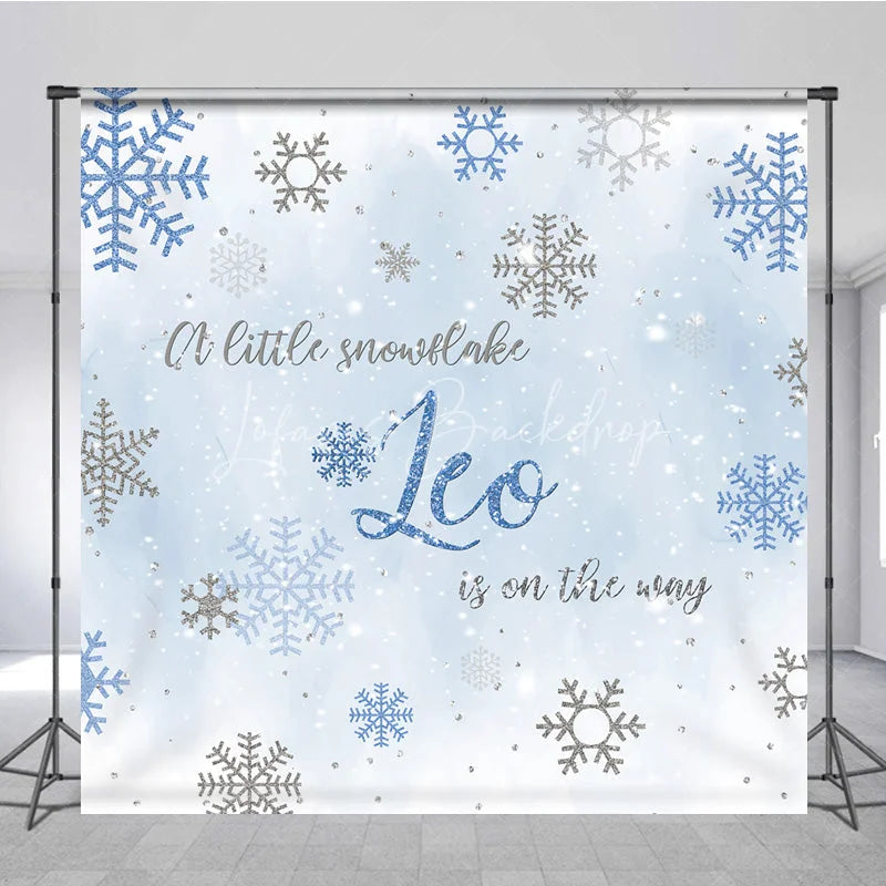 Lofaris Custom Baby Shower Backdrop Winter Wonderland Blue Snowflake Silver Sparkle Boy Decor