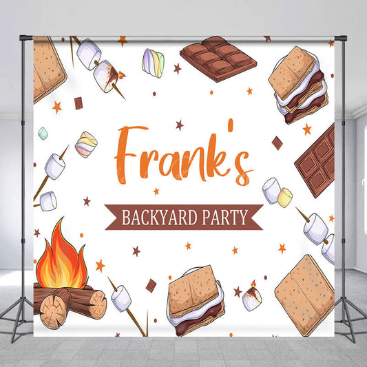 Lofaris Custom Backyard Party Backdrop for Barbecue Campfire S’mores and Marshmallows Personalized Outdoor BBQ Decor