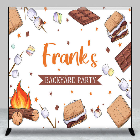 Lofaris Custom Backyard Party Backdrop for Barbecue Campfire S’mores and Marshmallows Personalized Outdoor BBQ Decor