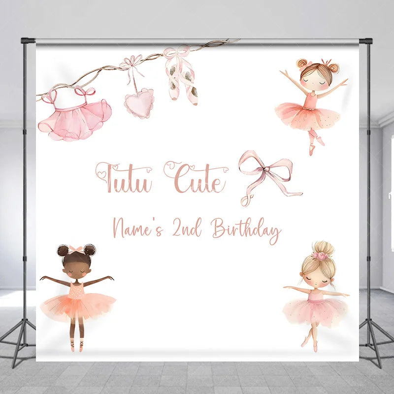 Lofaris Custom Ballerina Birthday Backdrop Personalized Tutu Cute Ballet Theme Party Decoration