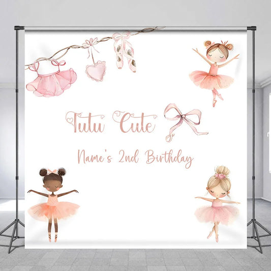 Lofaris Custom Ballerina Birthday Backdrop Personalized Tutu Cute Ballet Theme Party Decoration