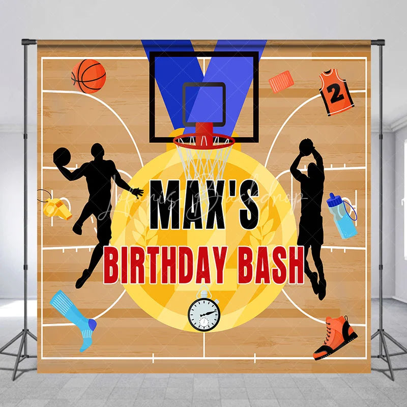 Custom Basketball Court Birthday Bash Backdrop, featuring Players and ...