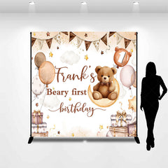 Lofaris Custom Beary First Birthday Backdrop Boho Teddy Bear on Moon with Balloons Personalized Boys Party Photo Prop