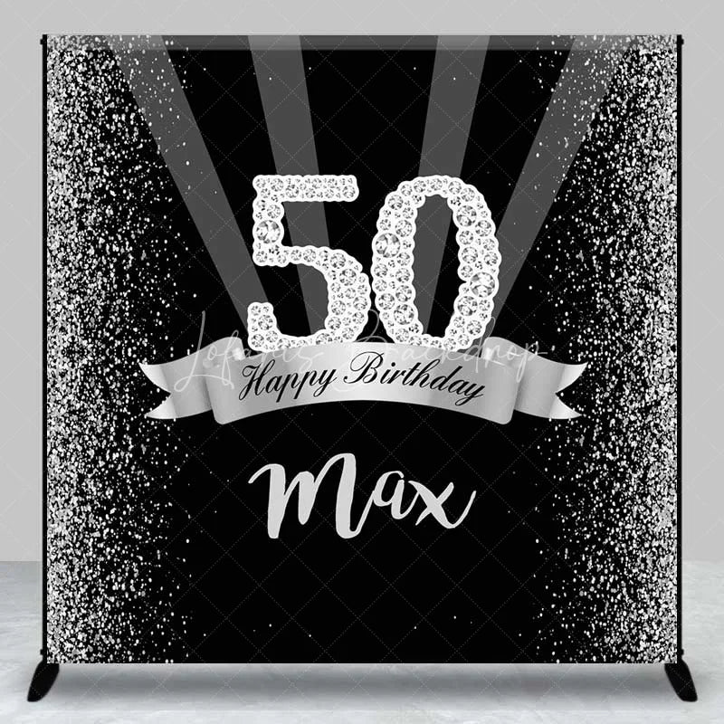 Lofaris Custom Birthday Backdrop 50th Silver Glitter Personalize Name Black Shine Beams Background Adult Party Prop