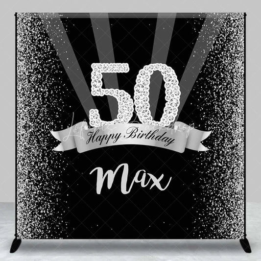 Lofaris Custom Birthday Backdrop 50th Silver Glitter Personalize Name Black Shine Beams Background Adult Party Prop