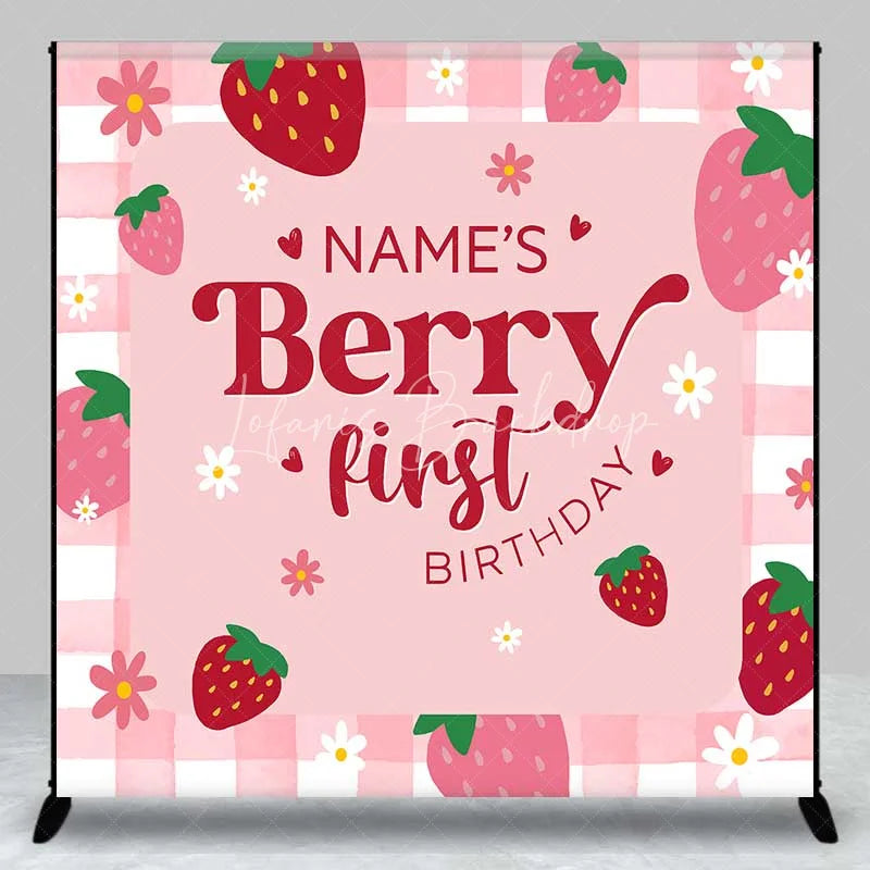 Lofaris Custom Birthday Backdrop Berry First Pink Strawberry Gingham Decoration