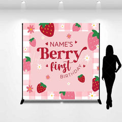 Lofaris Custom Birthday Backdrop Berry First Pink Strawberry Gingham Decoration