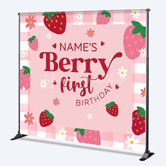 Lofaris Custom Birthday Backdrop Berry First Pink Strawberry Gingham Decoration