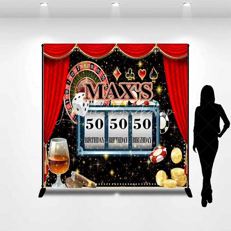 Lofaris Custom Birthday Backdrop Casino Night Theme Las Vegas Roulette Slot Machine Personalized Background