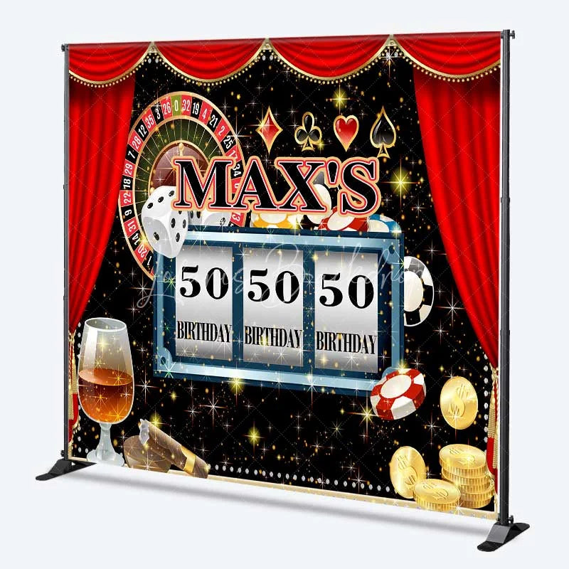 Lofaris Custom Birthday Backdrop Casino Night Theme Las Vegas Roulette Slot Machine Personalized Background