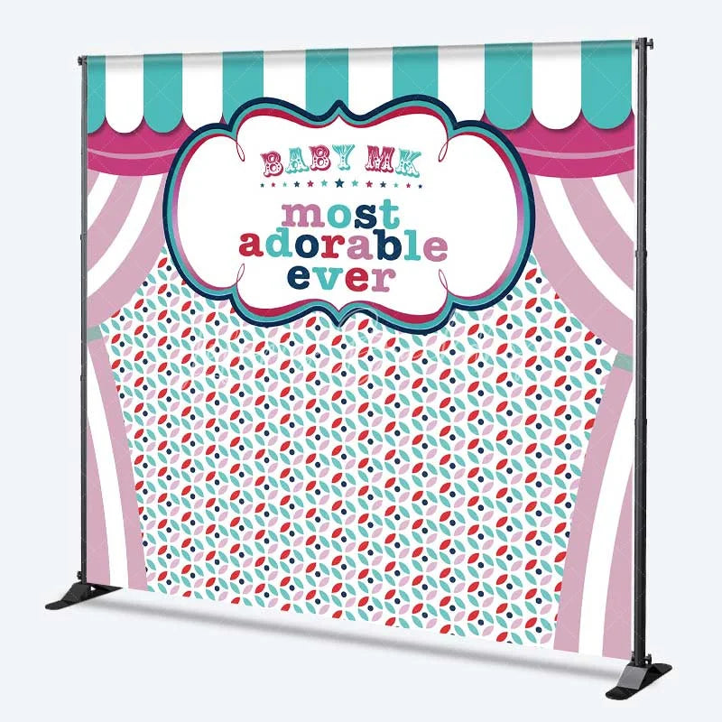 Lofaris Custom Birthday Backdrop Circus Carnival Tent Personalize Name Pastel Stripes Curtain Background Kids Party Decoration