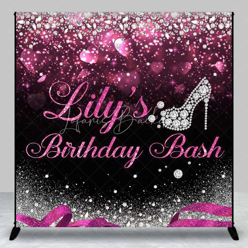 Lofaris Custom Birthday Backdrop Diamond High Heels Pink Glitter Diva Party Decoration