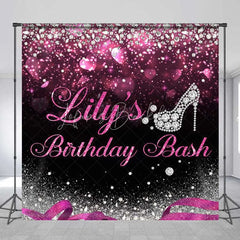 Lofaris Custom Birthday Backdrop Diamond High Heels Pink Glitter Diva Party Decoration