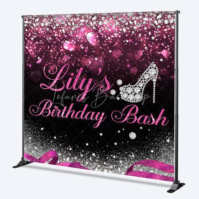 Lofaris Custom Birthday Backdrop Diamond High Heels Pink Glitter Diva Party Decoration