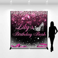 Lofaris Custom Birthday Backdrop Diamond High Heels Pink Glitter Diva Party Decoration